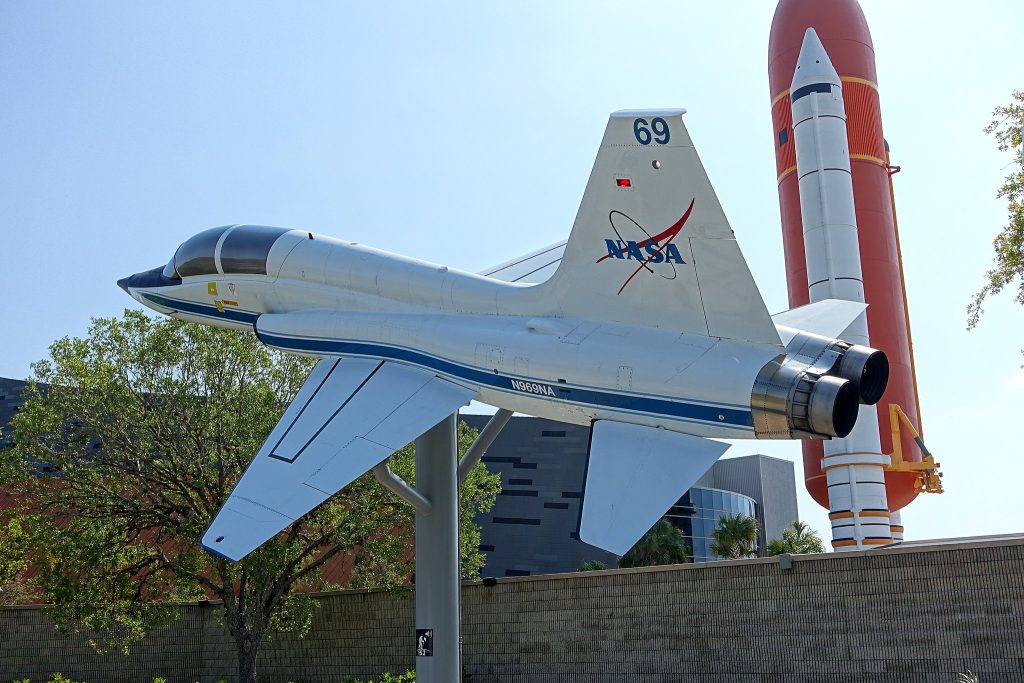 A NASA rocket at the Kennedy Space Center, which offers a generous teachers discount.
